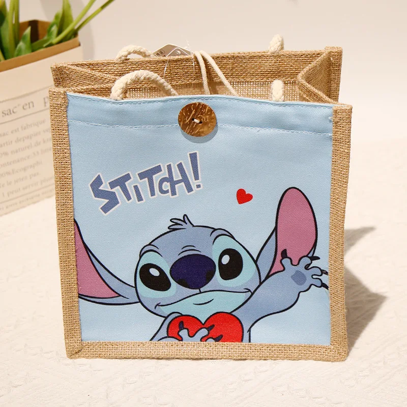 MINISO New Disney Girls Fashion Storage Bag Cartoon Stitch Large Capacity Cotton and Linen Handbag Girls Gift Commuting