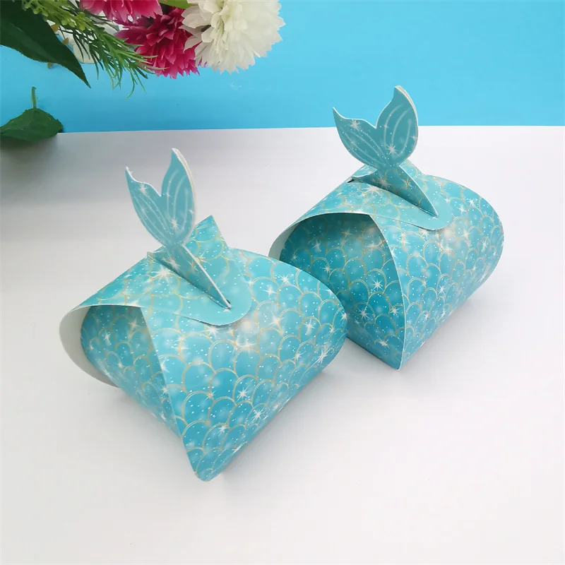 

10pcs Mermaid Candy Box Baby Shower Gender Reveal Chocolate Packaging Boxes Birthday Wedding Party Guest Gift Candy Biscuit Box