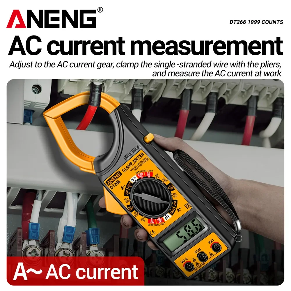 

ANENG DT266 Digital Clamp Meter Multimeter 2000MΩ Large Resistance AC/DC Voltage 60mm Large Jaw AC Current Detection Tester Tool