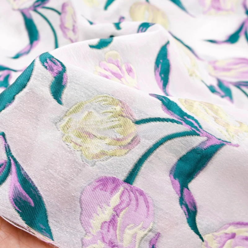 

Красивый тюльпан, полупрозрачный тисненый жаккардовый корейский стиль, высококачественная ткань для дизайнера Hanfu Cheongsam, весна-лето