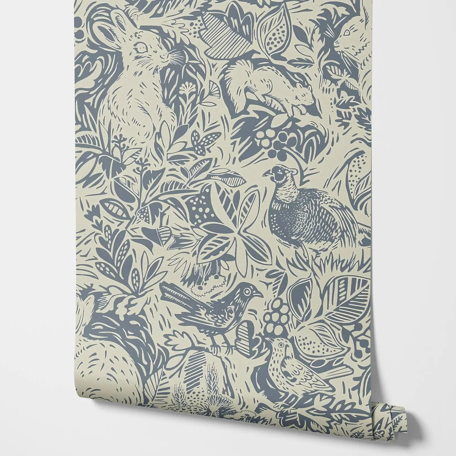 Vintage Blue Fauna Wall Paper Peel and Stick,Rabbit Animal Wallpaper For Home Decor Wall Art.Self-adhesive Or Traditional Papers
