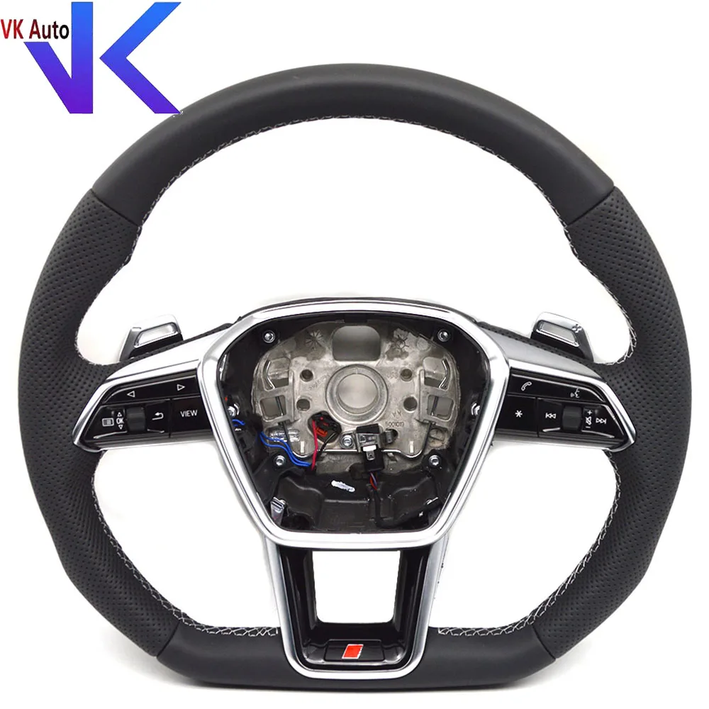 

For Audi A6 C8 Heated Multifunction Steering Wheel White Line With S Logo Paddles Accessories