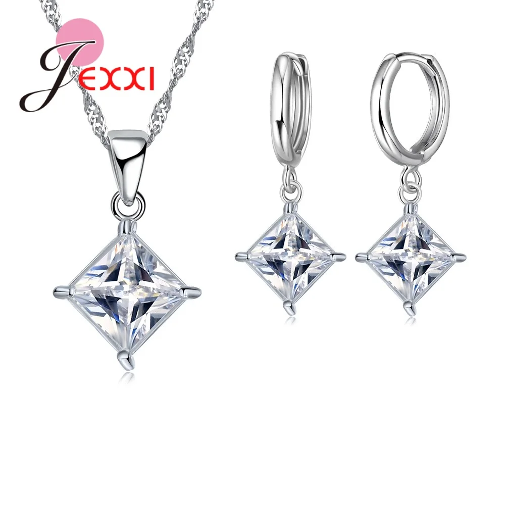 Exquisite piękny kolorowy kwadratowy kryształowy prezent dla dziewczyny biżuteria zaręczynowa 925 Sterling Silver dla kobiet mody — zdjęcie 3