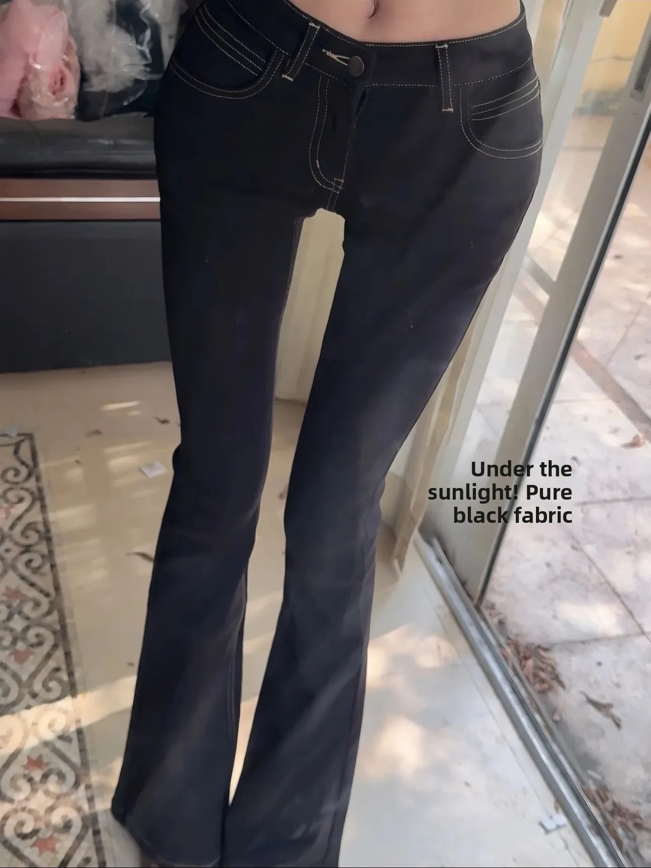 

Black Low-Waist Bell Bottom Jeans Sexy Girl Tight Micro Flared Denim Pants Butt Lifting Slimming Long Trousers Cotton Stretch