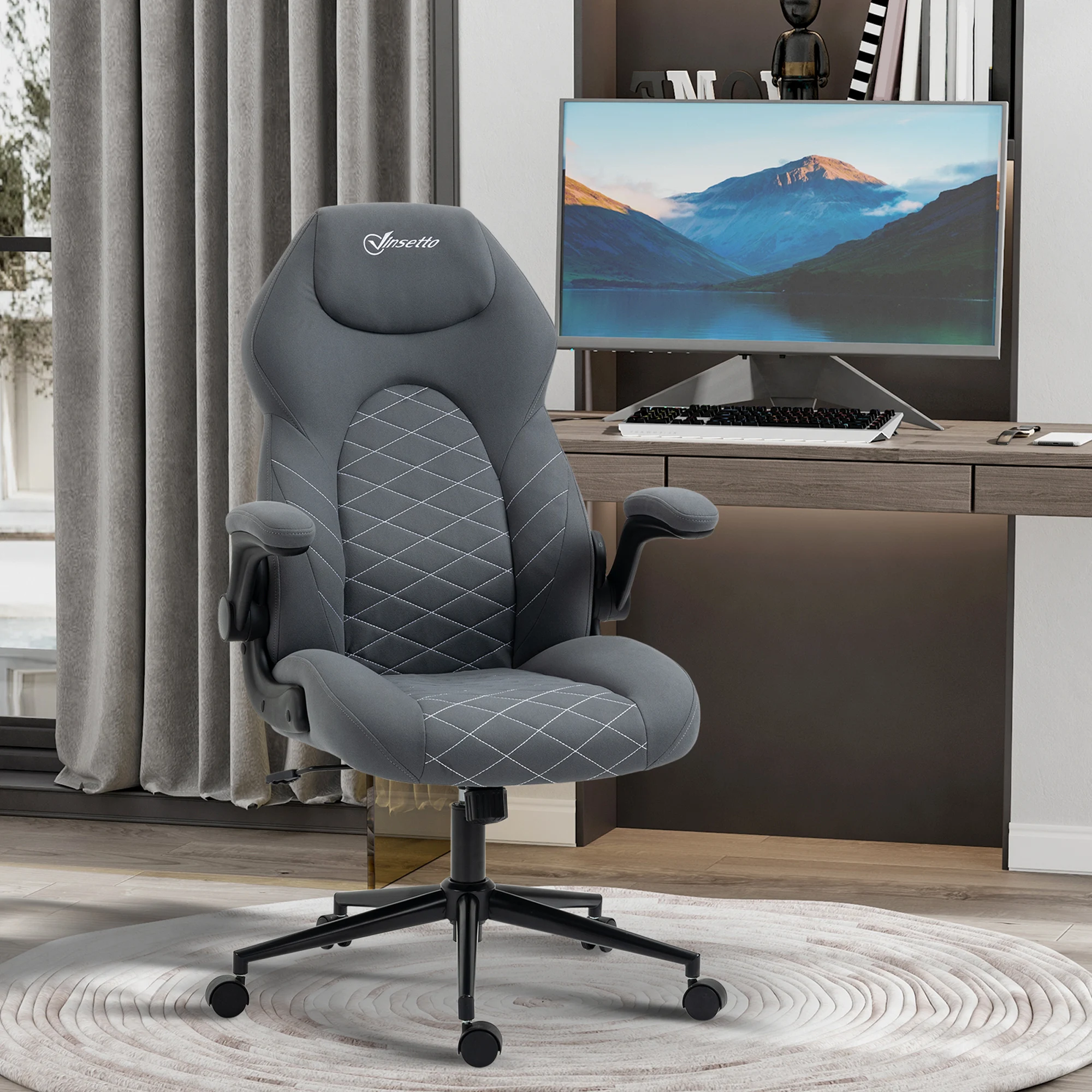 Vinsetto Gaming Chair with Flip up Arm, High Back Desk Computer Chair, Gamer Chair with Adjustable Height, Dark Gray