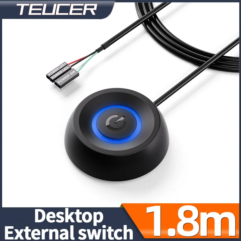 Teucer X3 1.8m Computer Desktop Switch PC Motherboard External Start Power LED Lights Button Extension Cable for Home Office