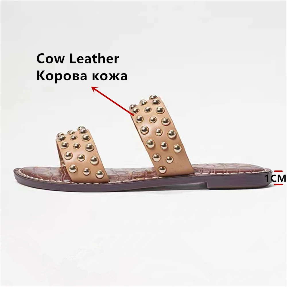 FEDONAS Ins Fashion Women Genuine Leather Sandals Rivets Flats Summer Casual Shoes Woman Soft Comfort Big Size Slippers Shoes