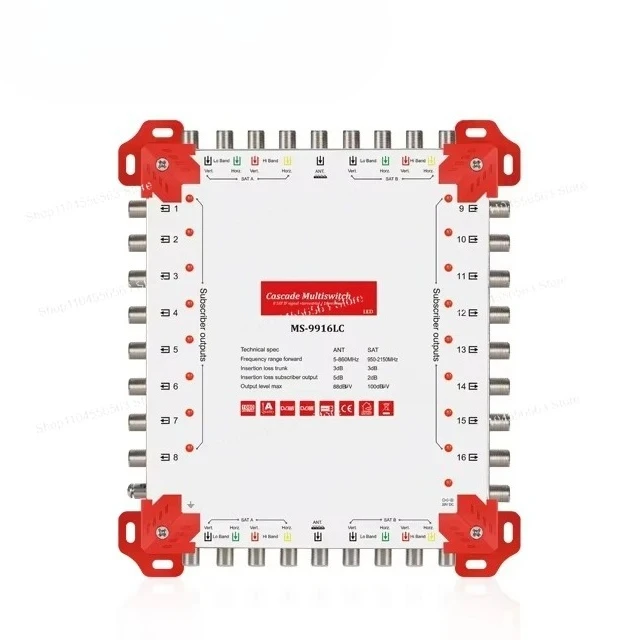 9×16 Cascading Satellite Switch | Multi-Port Network Switch with LED Indicators & Power Supply