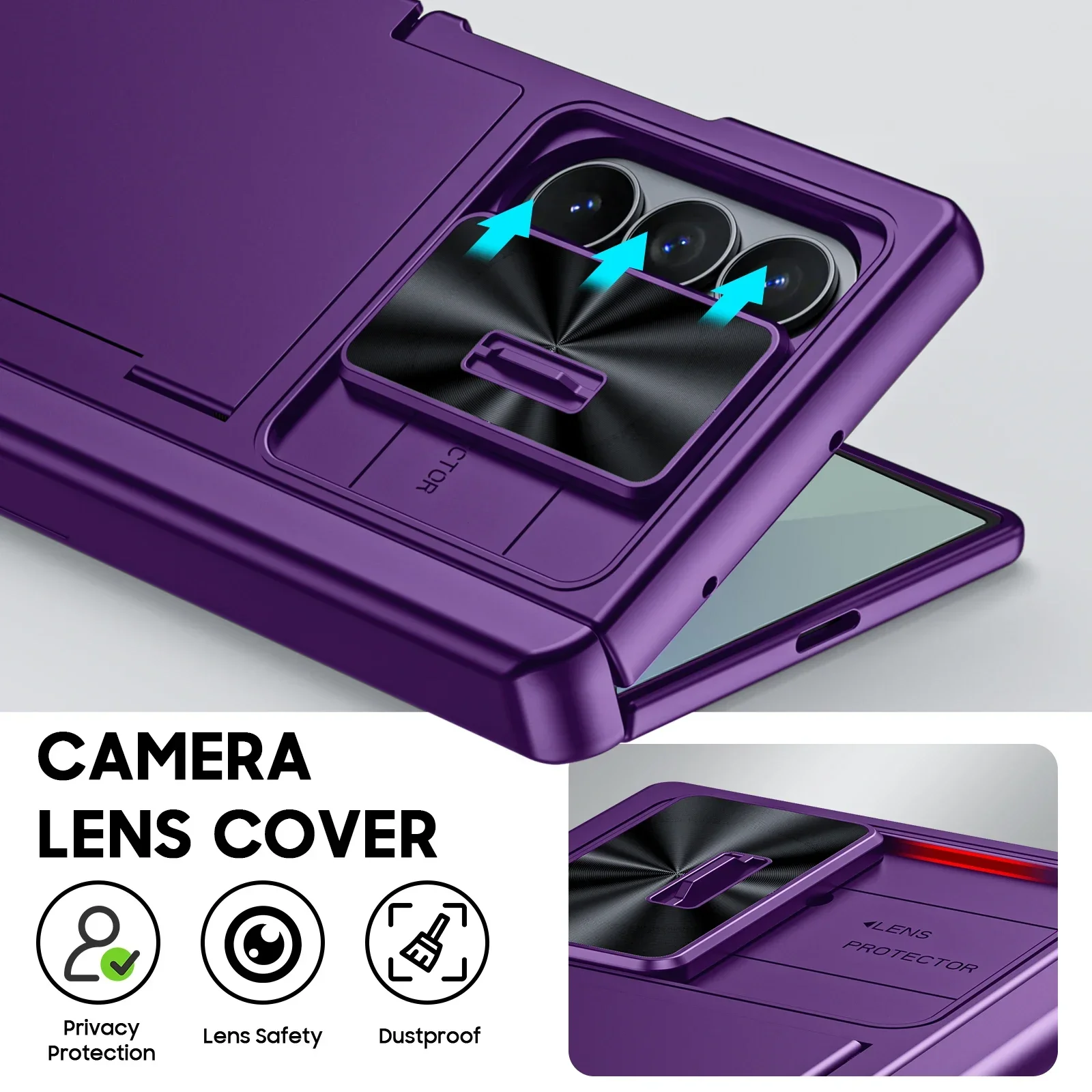 هدايا الهالوين لهاتف Galaxy Z Fold 7 RFID مع حامل بطاقات [مسند] [غطاء كاميرا] جراب هاتف من السيليكون المقاوم للصدمات - أرجواني