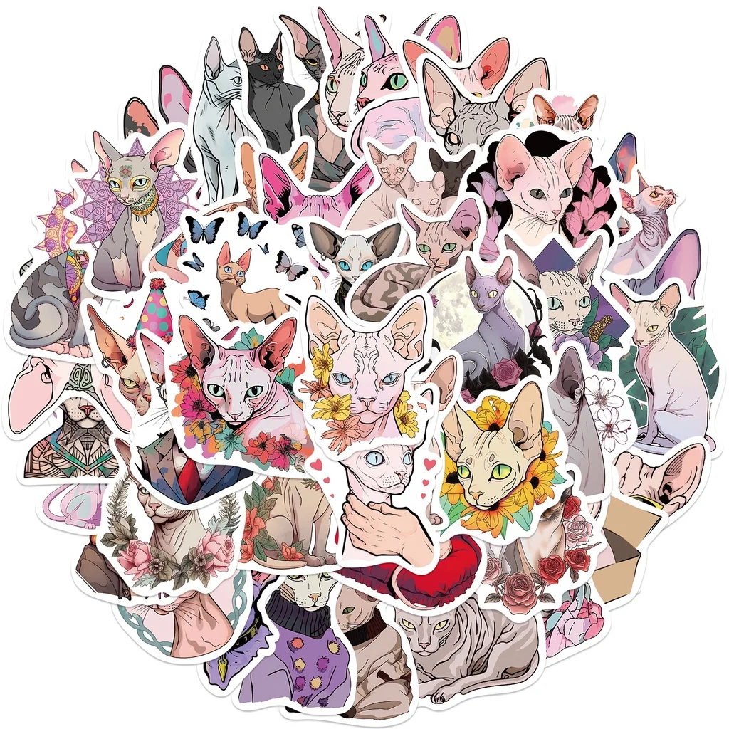 50PCS Cartoon Sphynx Katzen Graffiti Aufkleber für Helm Fahrrad Hand Konto Federmäppchen Aufkleber