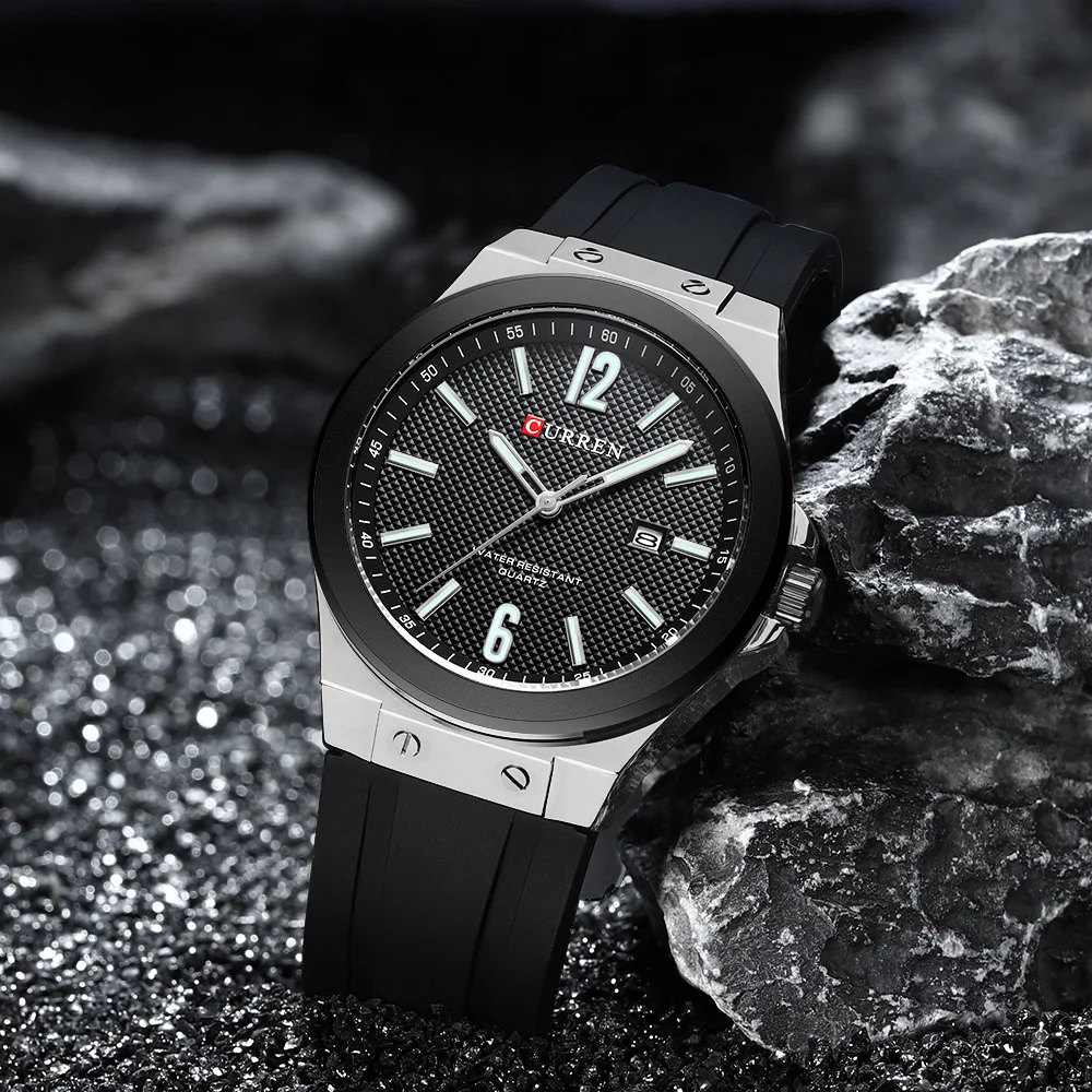 CURREN 8467 Simple Casual Men's Quartz Watches Silicone Band Auto Date Wristwatch Fashion Business