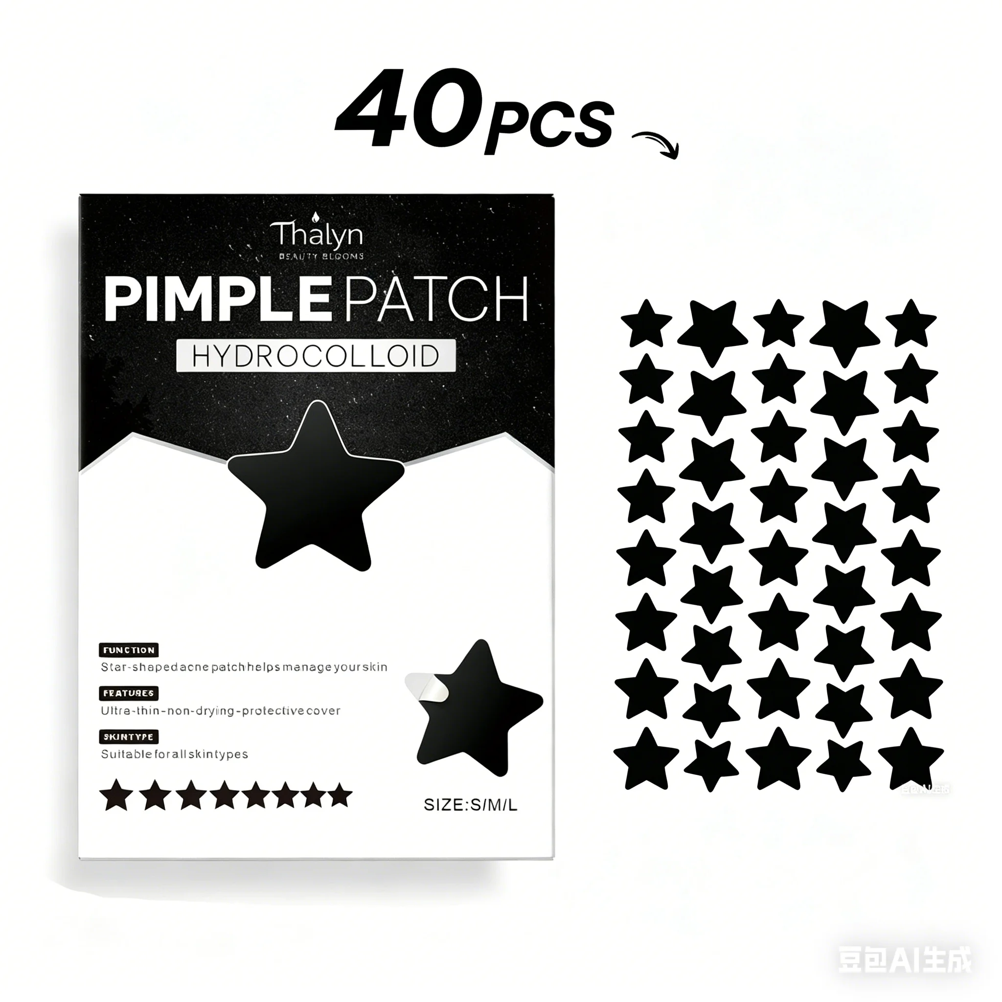 40PCS Black Star Beauty Patches Five Point Star Invisible Makeup Skin Cover Sticker Decorative Face Patch Fashion Skin Sticker