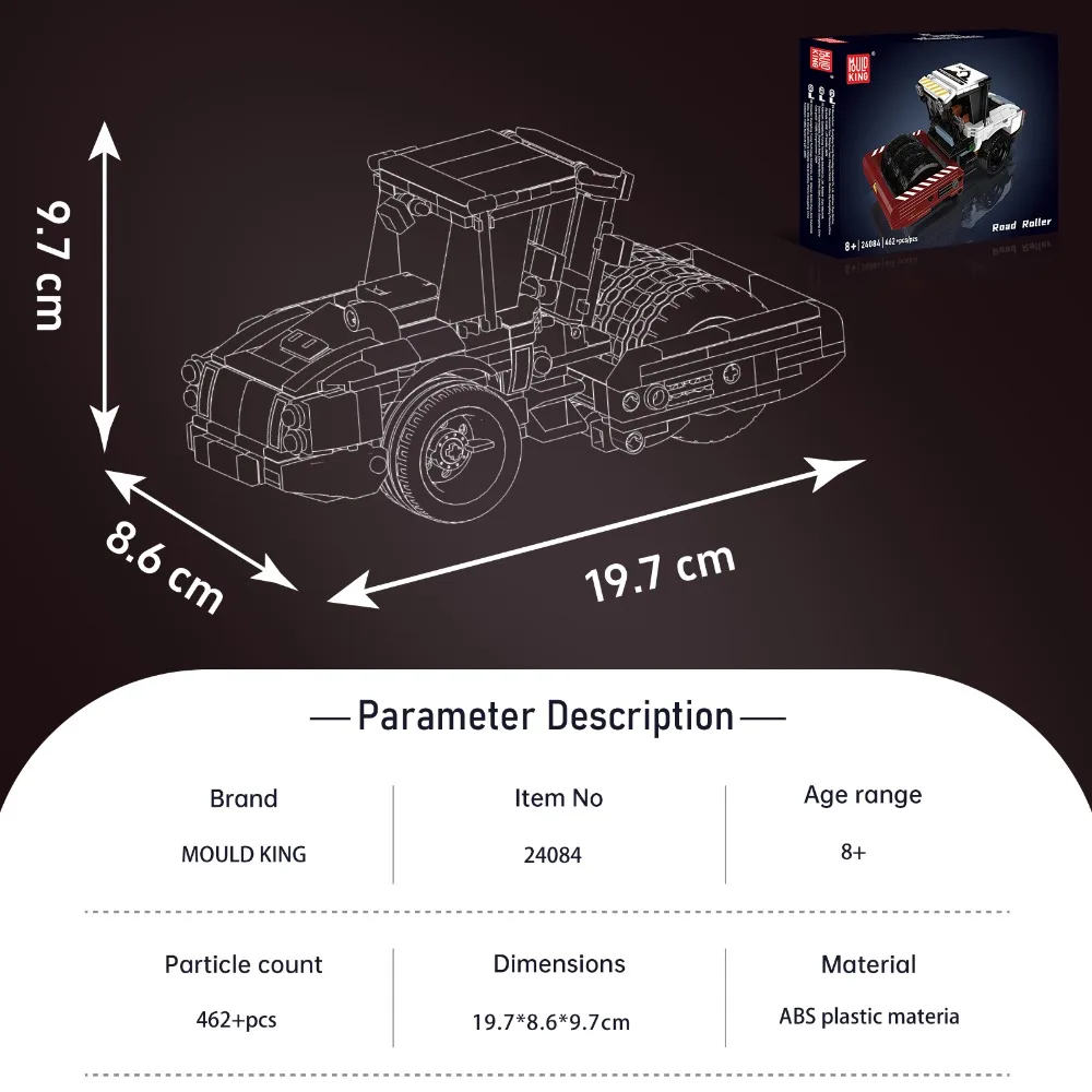 MOULD KING 24084 462pcs Road Roller Building Blocks Kit Construction Engineering Vehicle Model Mechanical DIY Assembly Brick Toy