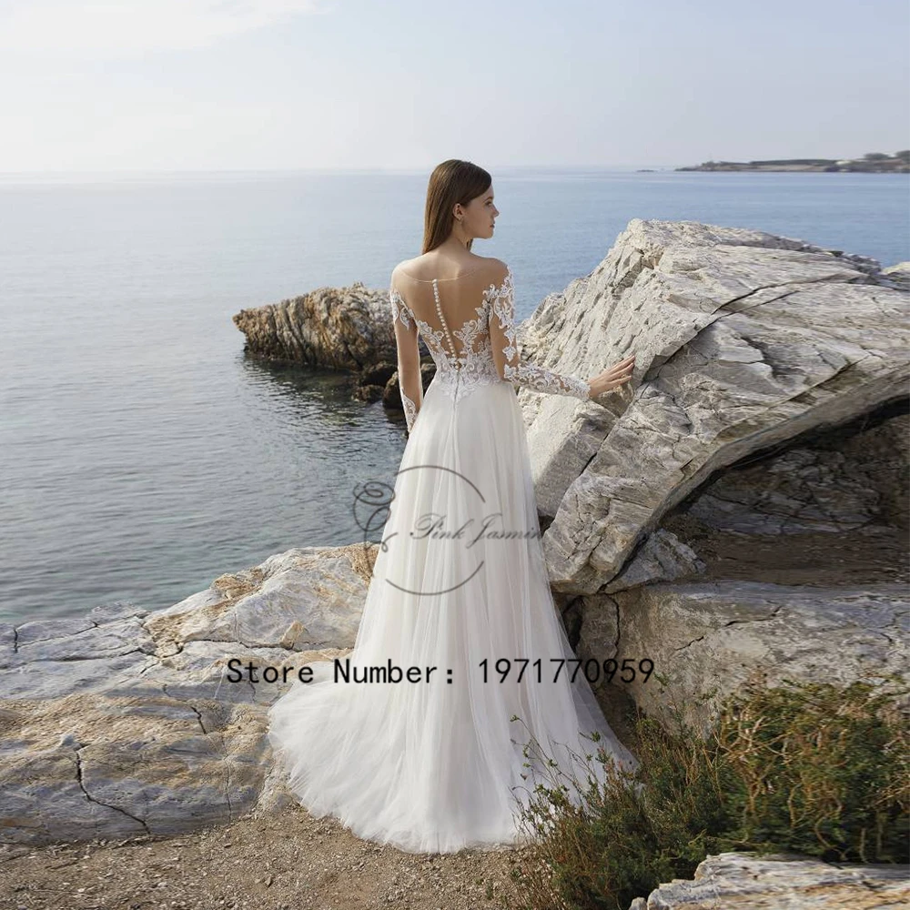 Fashion Full Sleeve A Line Bridal Gowns for Women Wedding Dress Elegant Appliques Court Train Vestidos De Novia 2024 New