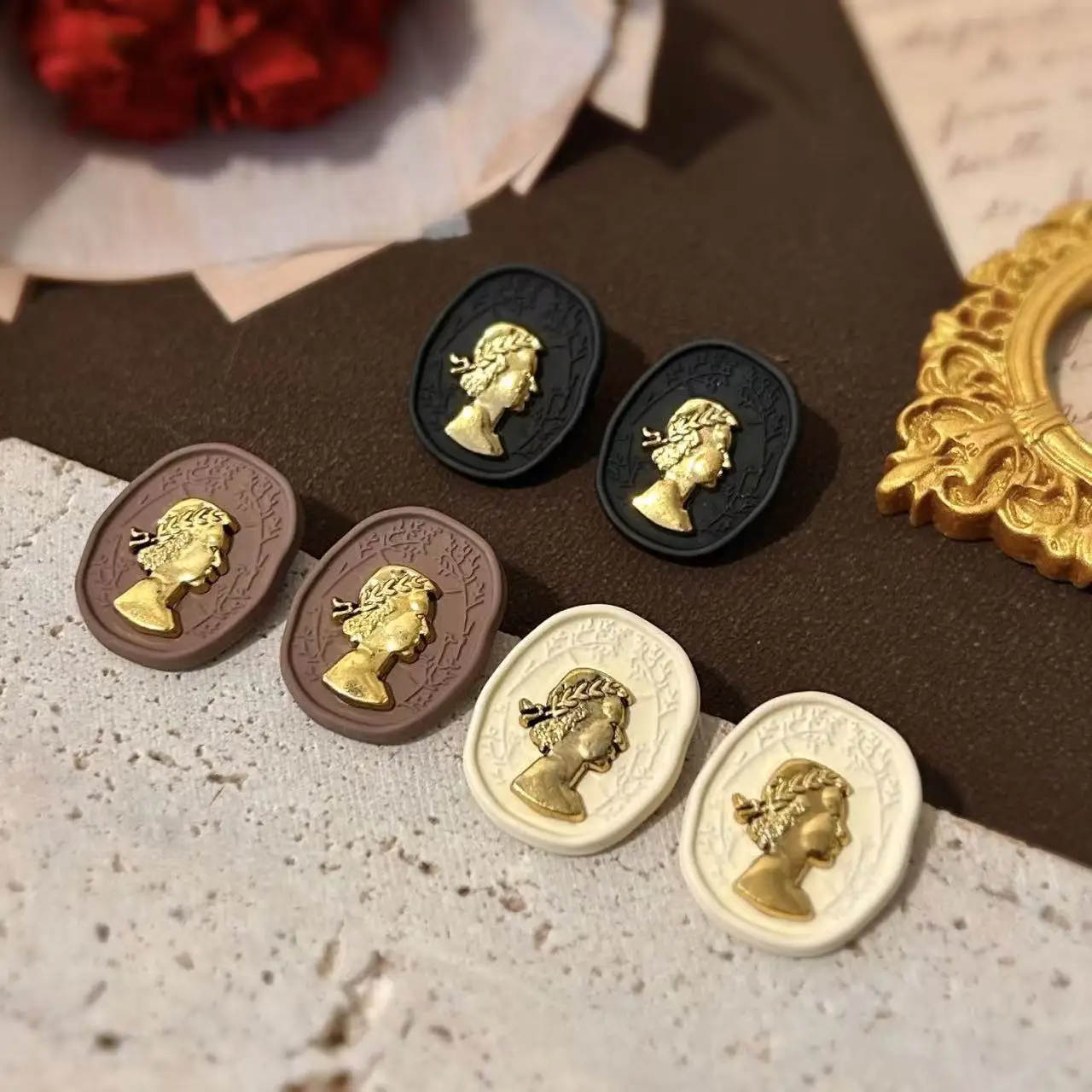 S925 silver needle beautiful woman avatar stud earrings niche design sense relief earrings personality versatile medieval earrin