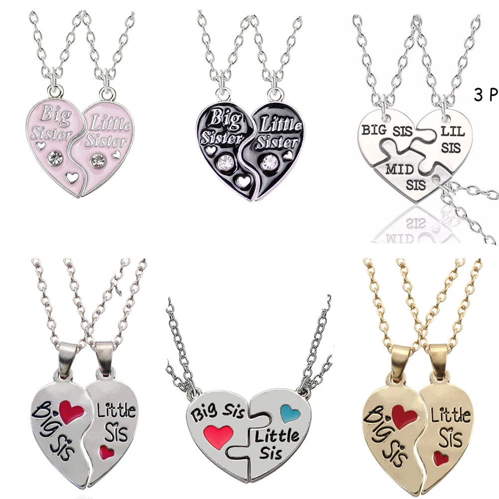 2/3 Pcs/set Big Sister Little Sister Pendant Necklace Women Hollow Heart Puzzle Sis Friend Pendant Family Jewelry Gifts