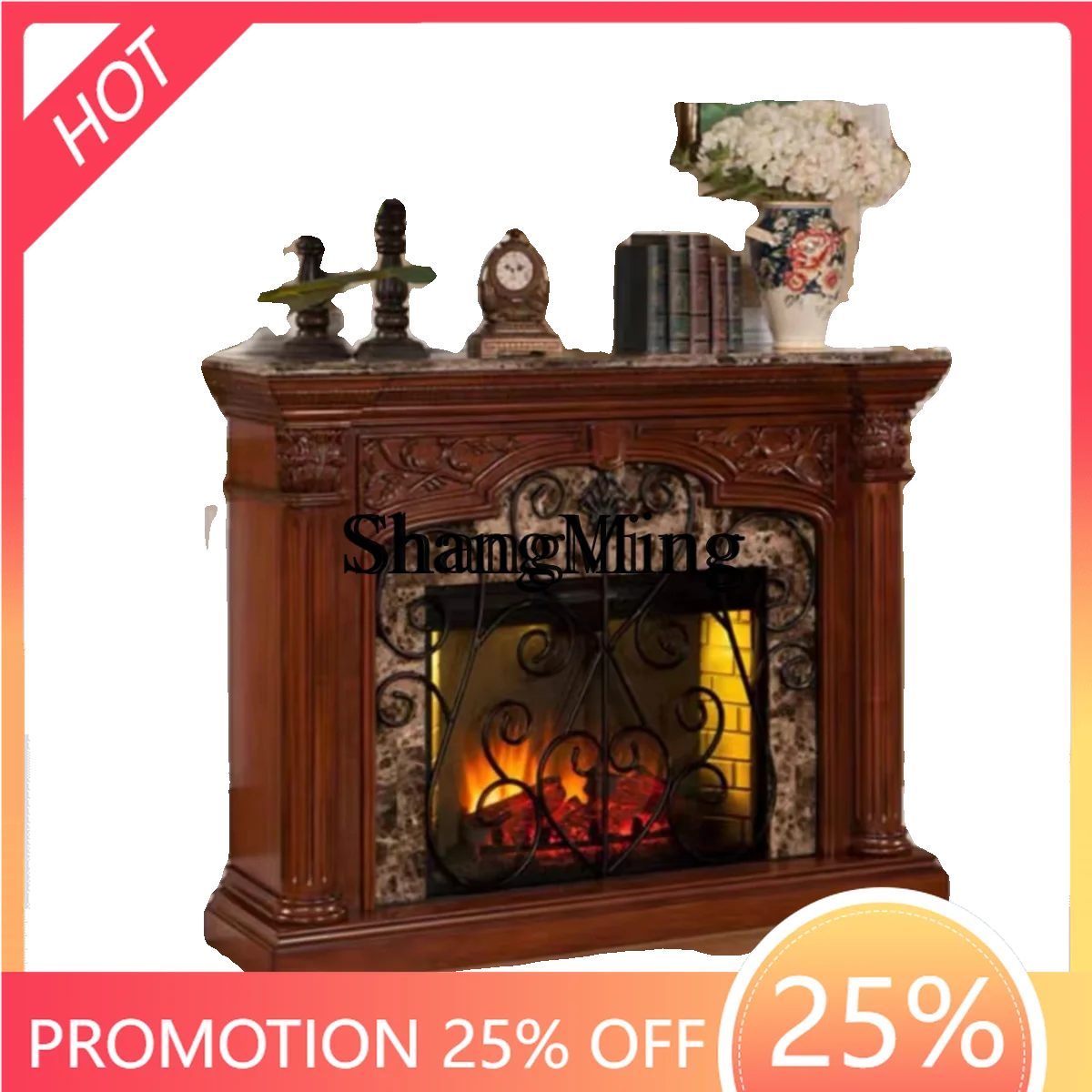

ZYY solid wood simulated flame living room bedroom household electronic heating Chinese wind decorative fireplace