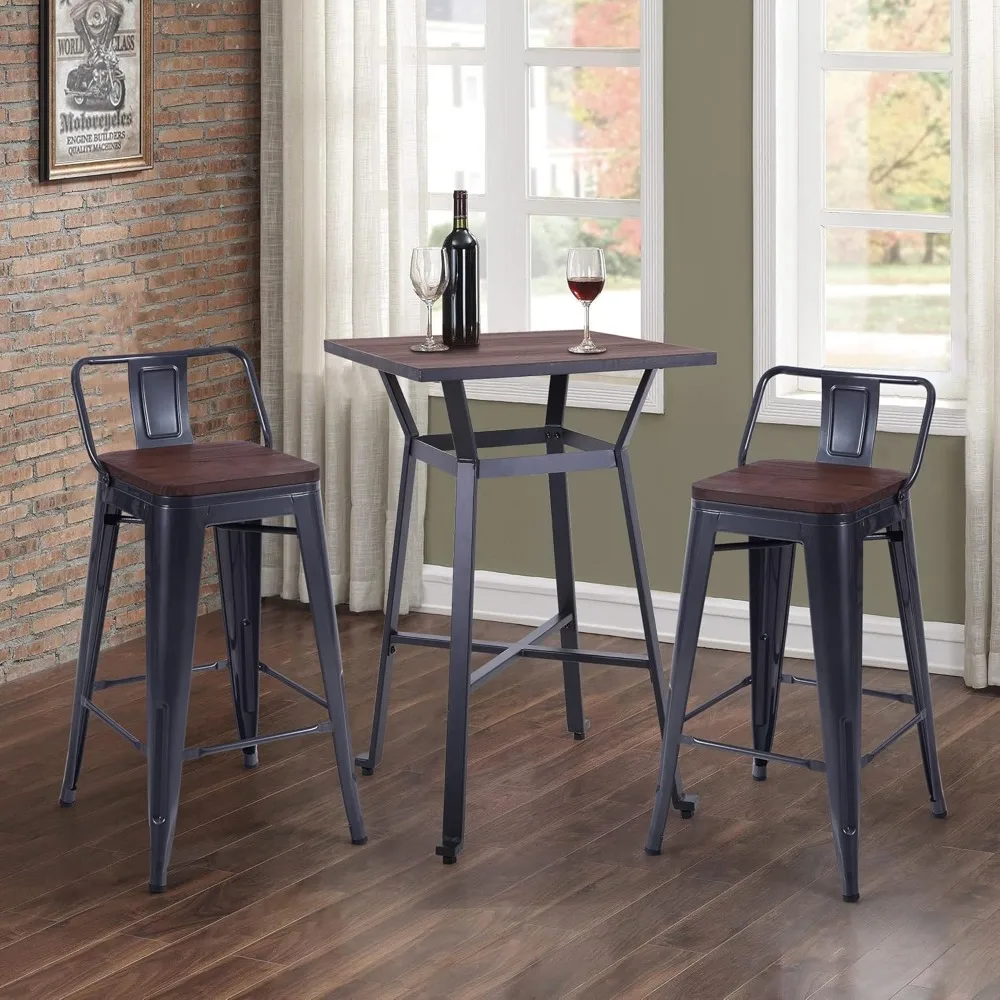 木製天板の正方形カウンターハイトダイニングテーブル、キッチン、パブ、ビストロ、レストランの設定に最適