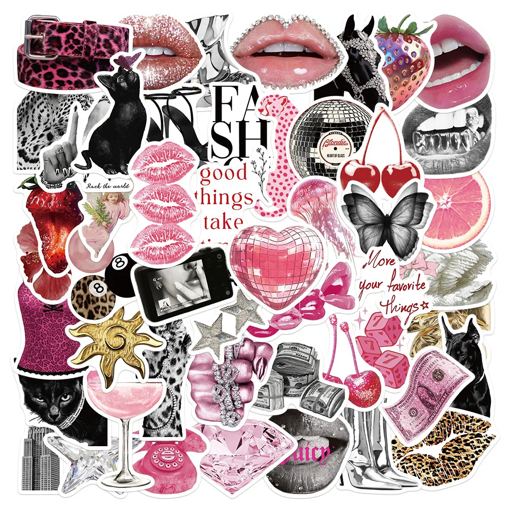 

50PCS Cute Pink Aesthetic Graffiti Sticker for Girls Fresh and Creative DIY Refrigerator Water Cups Skateboard Toys Gifts Decale