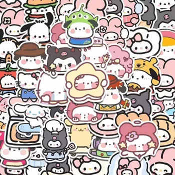 สติกเกอร์ Sanrio ภาพวาดด้วยมือ100ชิ้นสติ๊กเกอร์ตกแต่งลายการ์...