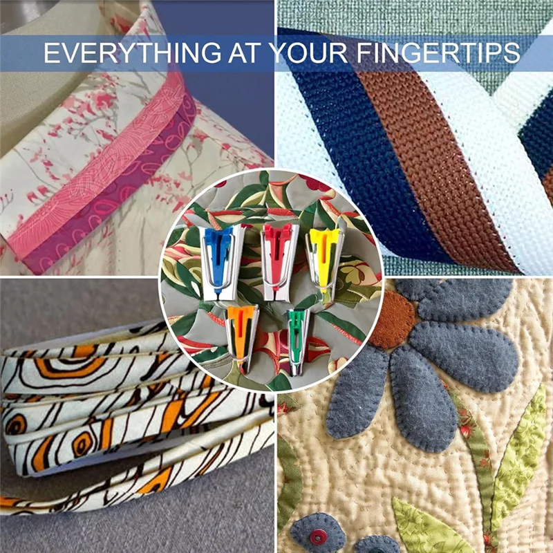 5 Sizes Bias Tape Makers, Bias Binding Tape Making Tool For Fabric Quilting Sewing,Customize, Solidly Bias Quilting Tool