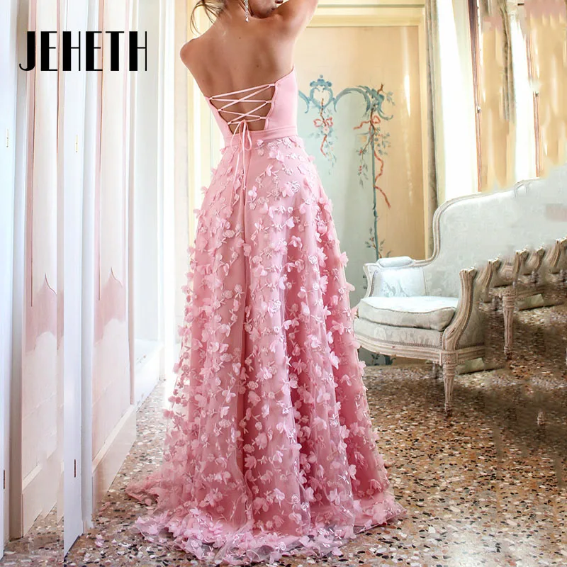 JEHETH Charming A-line Tulle Evening Dresses 2023 Sexy Strapless High Split Mopping Long Party Prom Ball Gown Custom Made