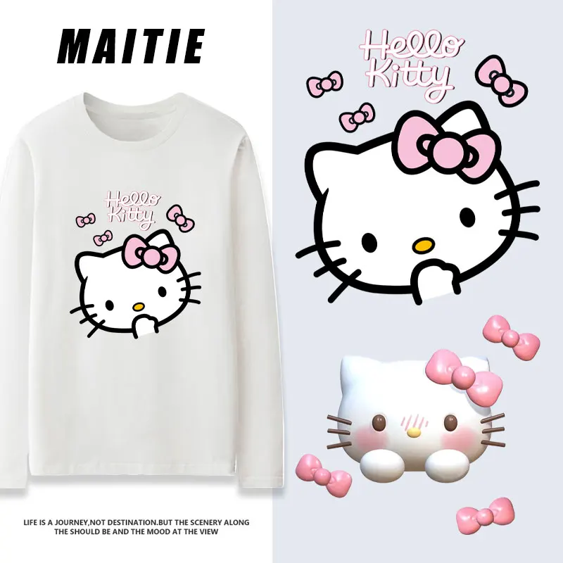 

Hello Kitty Co branded Long sleeved T-shirt Women's 2023 New Cartoon Cute Kitty Clothes Top