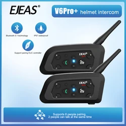 EJEAS V6 Pro + Capacete de Motocicleta Intercomunicador Bluetooth para 6 Cavaleiros, 800m Interfone Falante, IP67 Impermeável, 1 Pc, 2Pcs