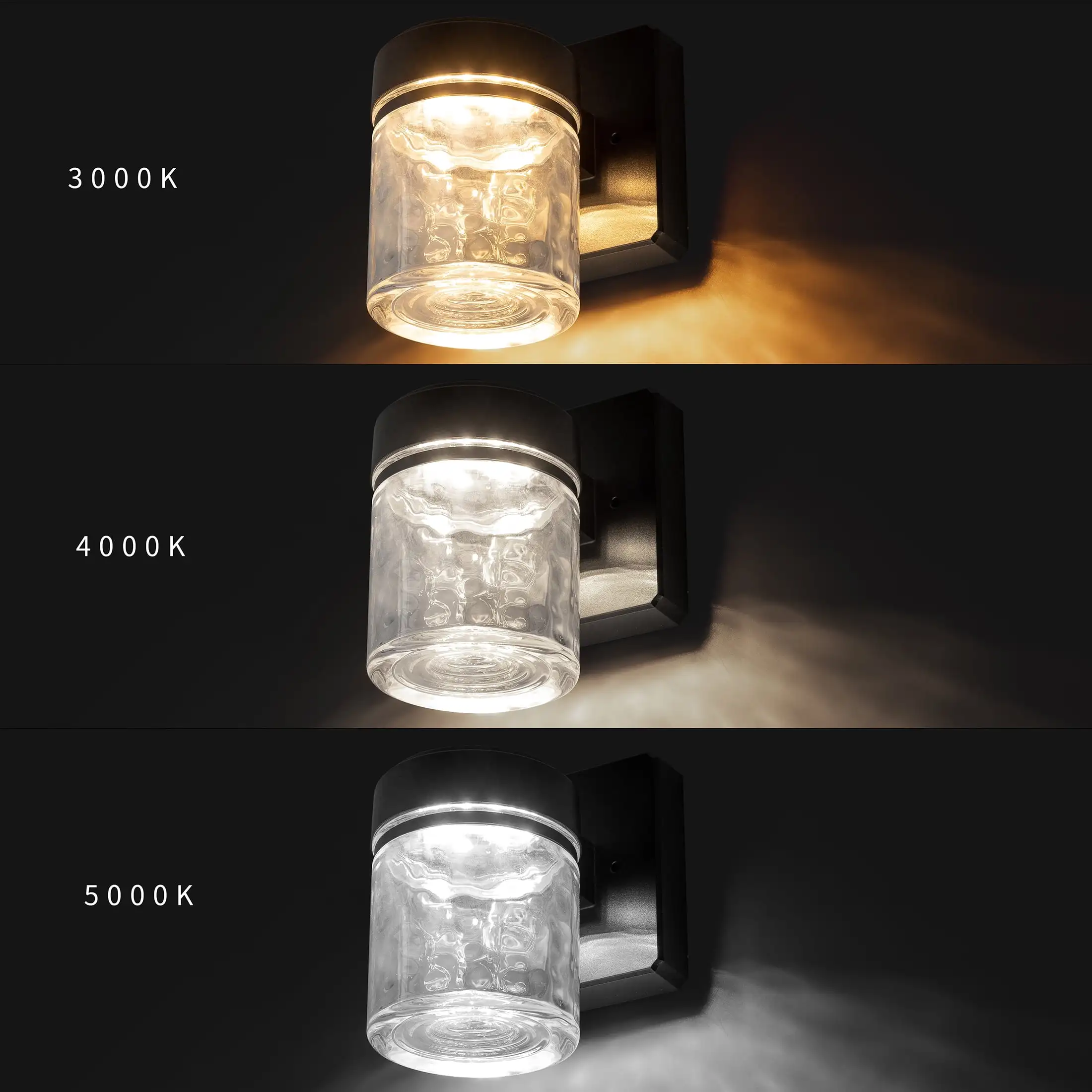 (Paquete de 2) Aplique de pared LED integrado negro para exteriores de 6", pantalla de cristal, 110 °   Ángulo de haz, 140 °   Diferencial de viga