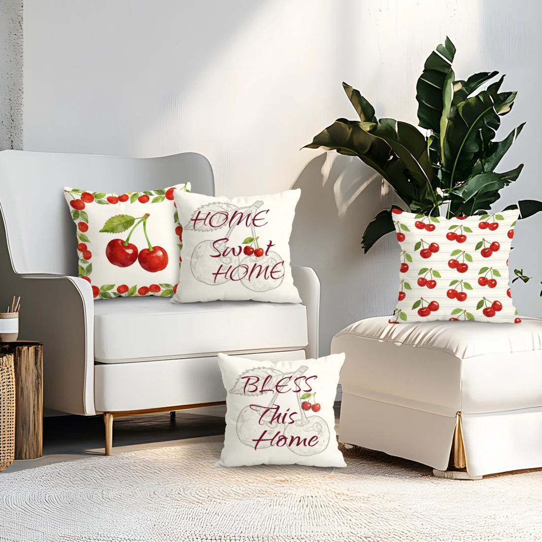 Red Cherry Text Cushion Pillowcase Printed Polyester 40/45/5