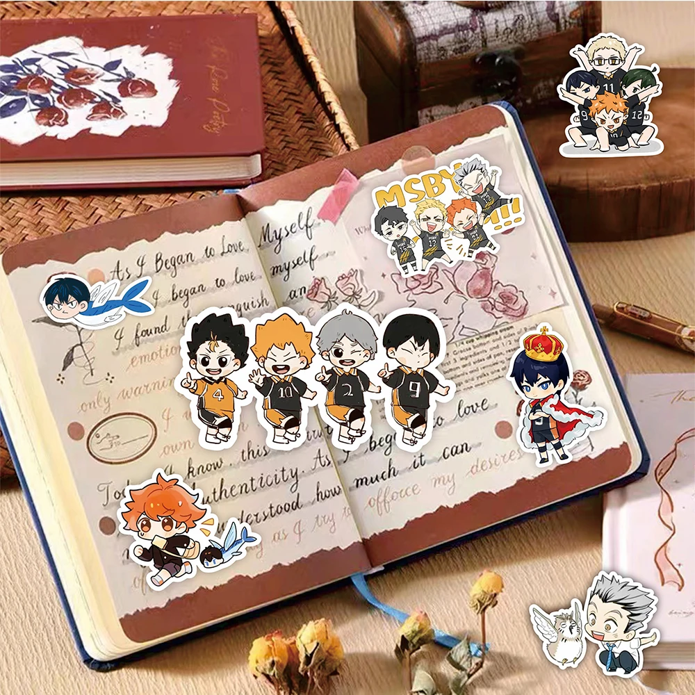 Haikyuu mignon, 10/30/75 pièces Autocollants Kawaii de dessin animé pour enfant, stickers DIY, graffiti, pour skateboard, ordinateur portable, volley-ball, jouets