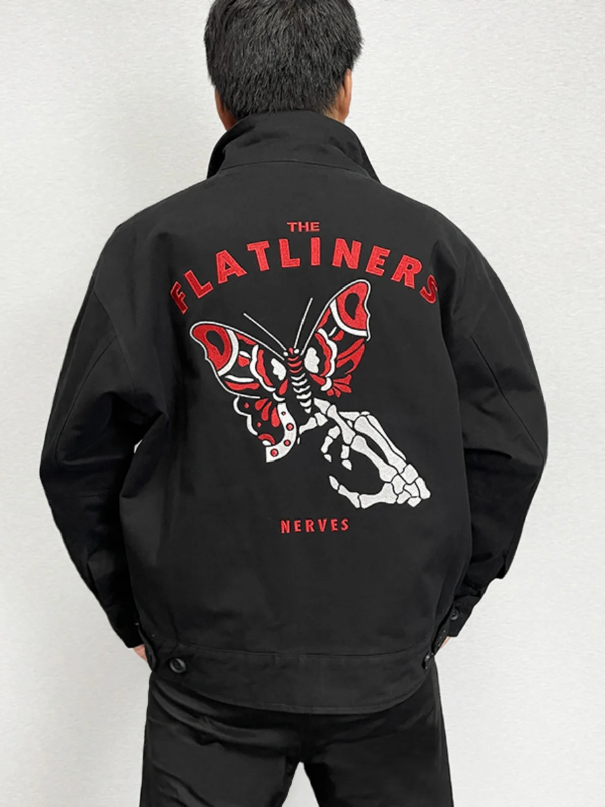 

Men's Cotton Jaet Autumn Winter Heavy Embroidery Loose Fit Faionable Streetwear ort Coat Red Embroidery Large Size