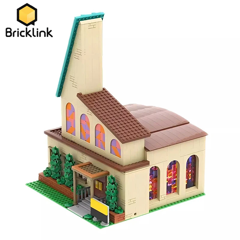 Bricklink Ideas MOC City House Anime Simpsoned Modular Springfield Church Architecture Sets Building Blocks Toys Adults Gift