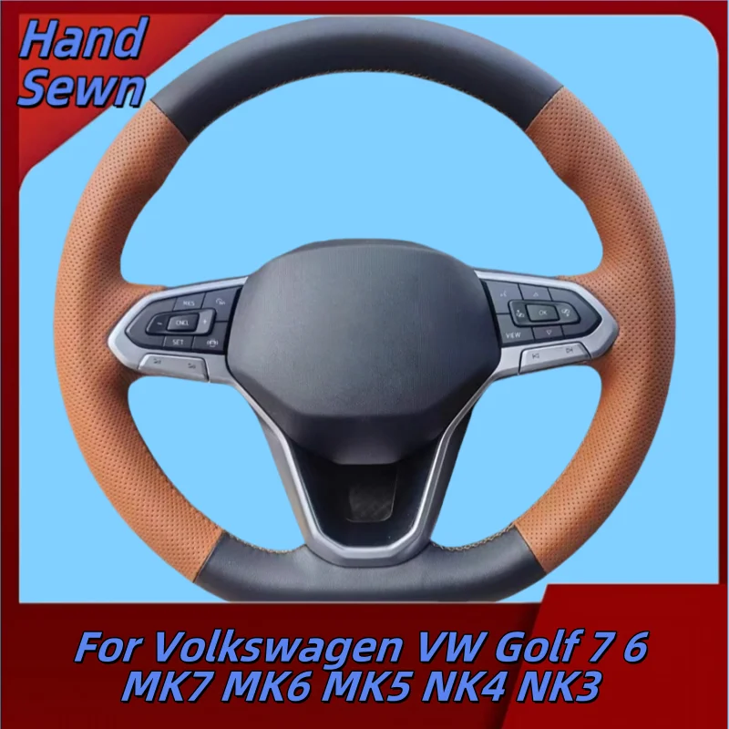 

Car Steering Wheel Cover Hand-Sewn Genuine Leather For Volkswagen VW Golf 7 6 MK7 MK6 MK5 NK4 NK3 Car Interior Accessories