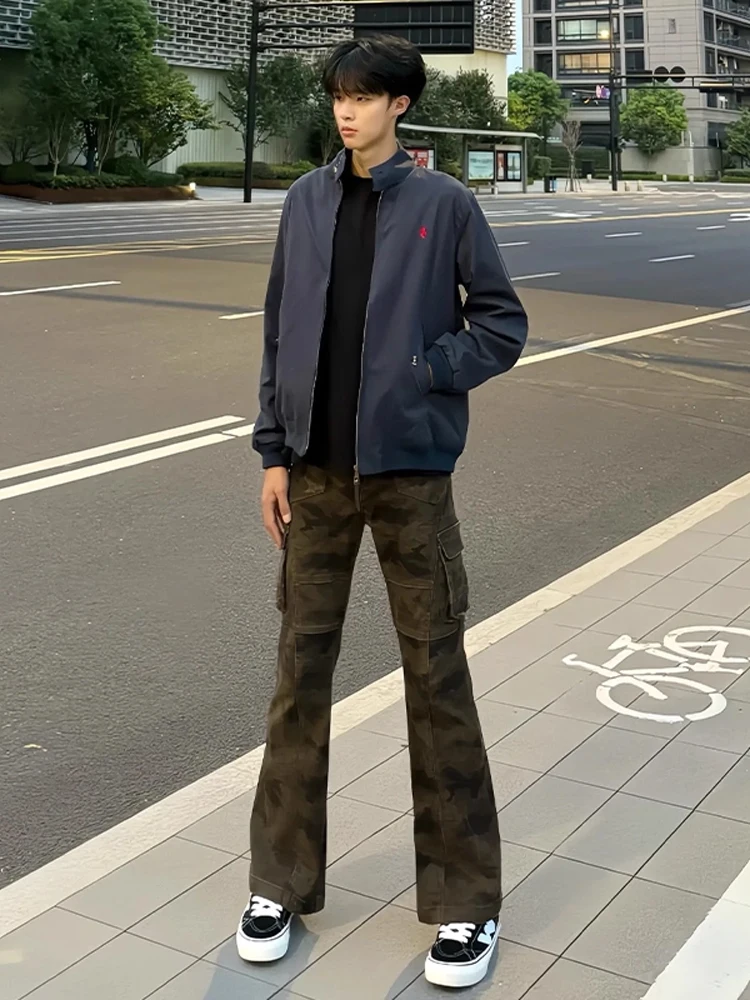 

Мужские рабочие брюки Cleanfit в винтажном камуфляжном стиле, осенние, в американском стиле, расклешенные, прямые джинсы, облегающие рабочие брюки в уличном стиле