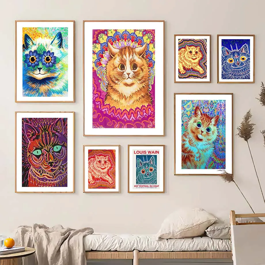 Louis Wain British illustrator Cat Wall Art Mural Print Canvas Painting Nordic Poster Gallery Decoration Pictures Living Room