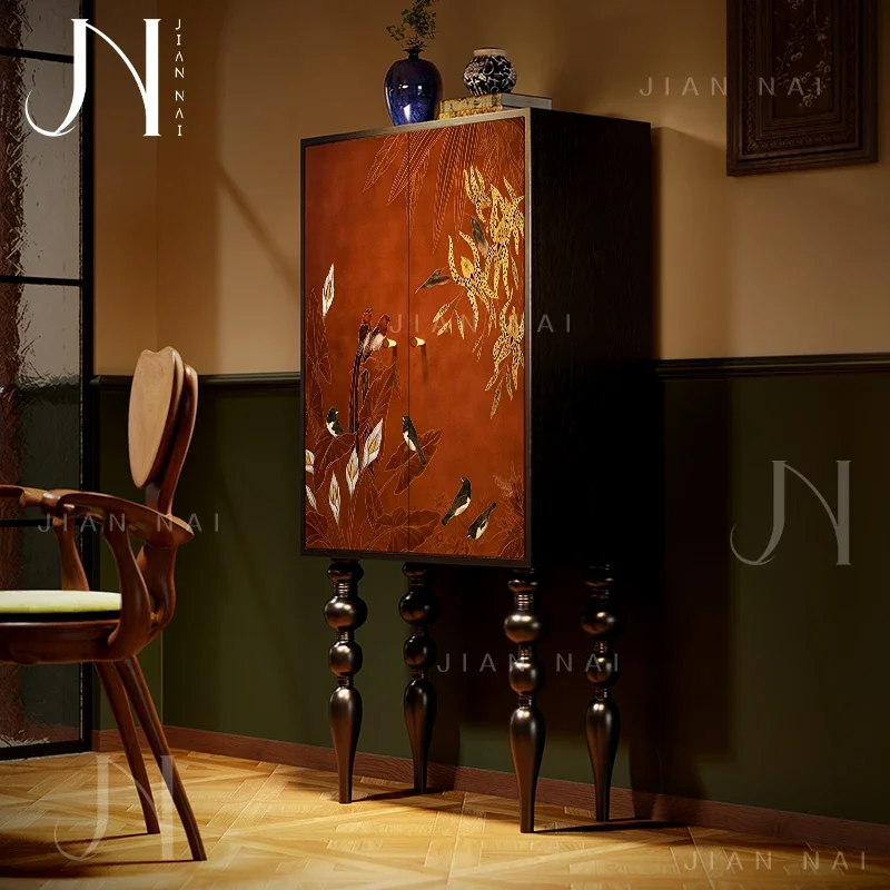 TAO French Chinese wind finch upper branches solid wood tall cabinet living room against the wall storage dining room storage