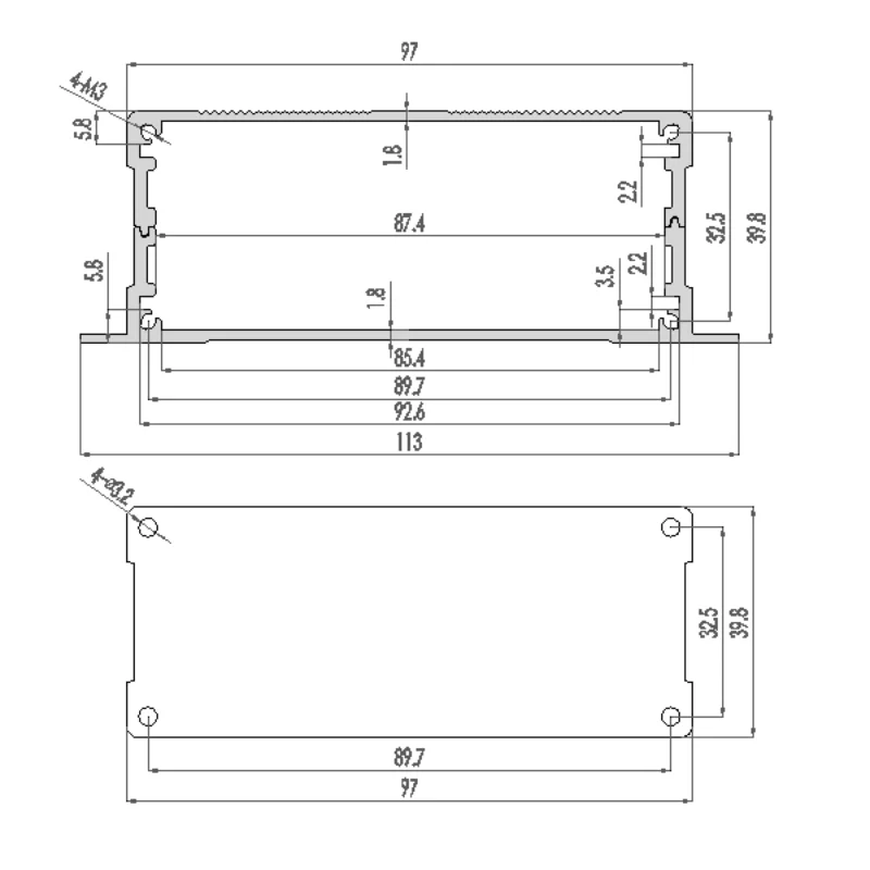 Oor Aluminium Behuizing Aluminium Profiel Box Split Batterij Pcb Shell 120X97X40Mm