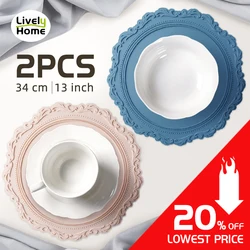 Silicone Placemat with Round Flower, Heat Insulation Coaster, Kitchen Tablemat, Bulk Table Mat, Pink and Blue, 2PCs