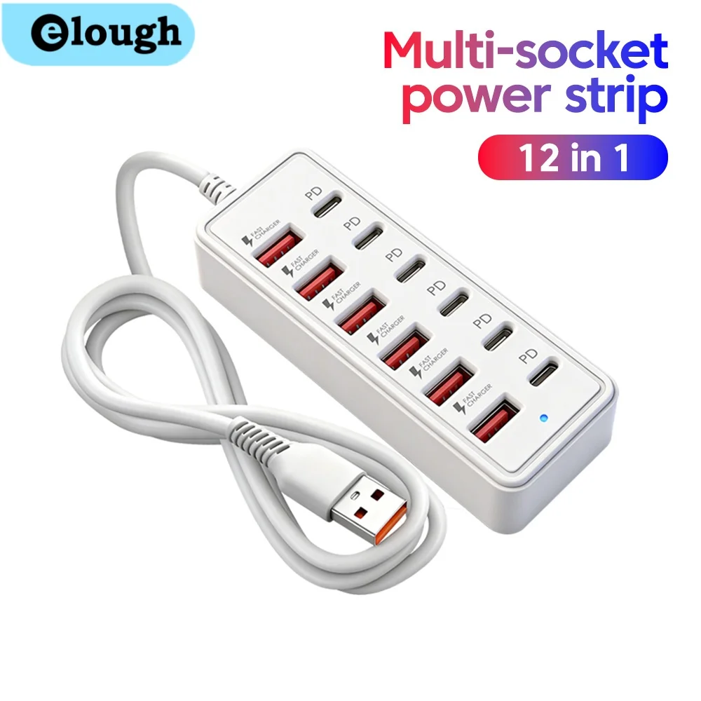 12 Port USB Type C Power Strip Charger Multiport 6USB+6 Type C  Fast Charging Power Outlet Adapter Extended USB Type C Socket