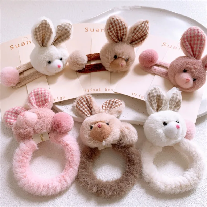 

Soft Plush Cartoon Rabbit Hair Ties Hair Clips for Girl Side Bangs Baby BB Clips Elastic Ponytail Holders Cute Hair Accessories