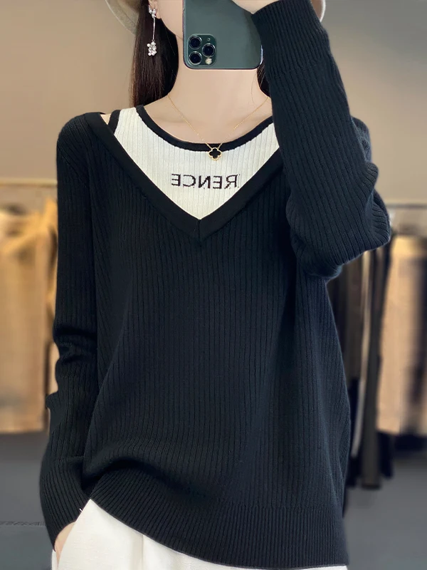 الكورية Sle التخسيس مخطط طويل Sve محبوك قاعدة المحملة المرأة ربيع الخريف حجم كبير غطاء البطن أعلى الفرنسية Sle متوسطة...