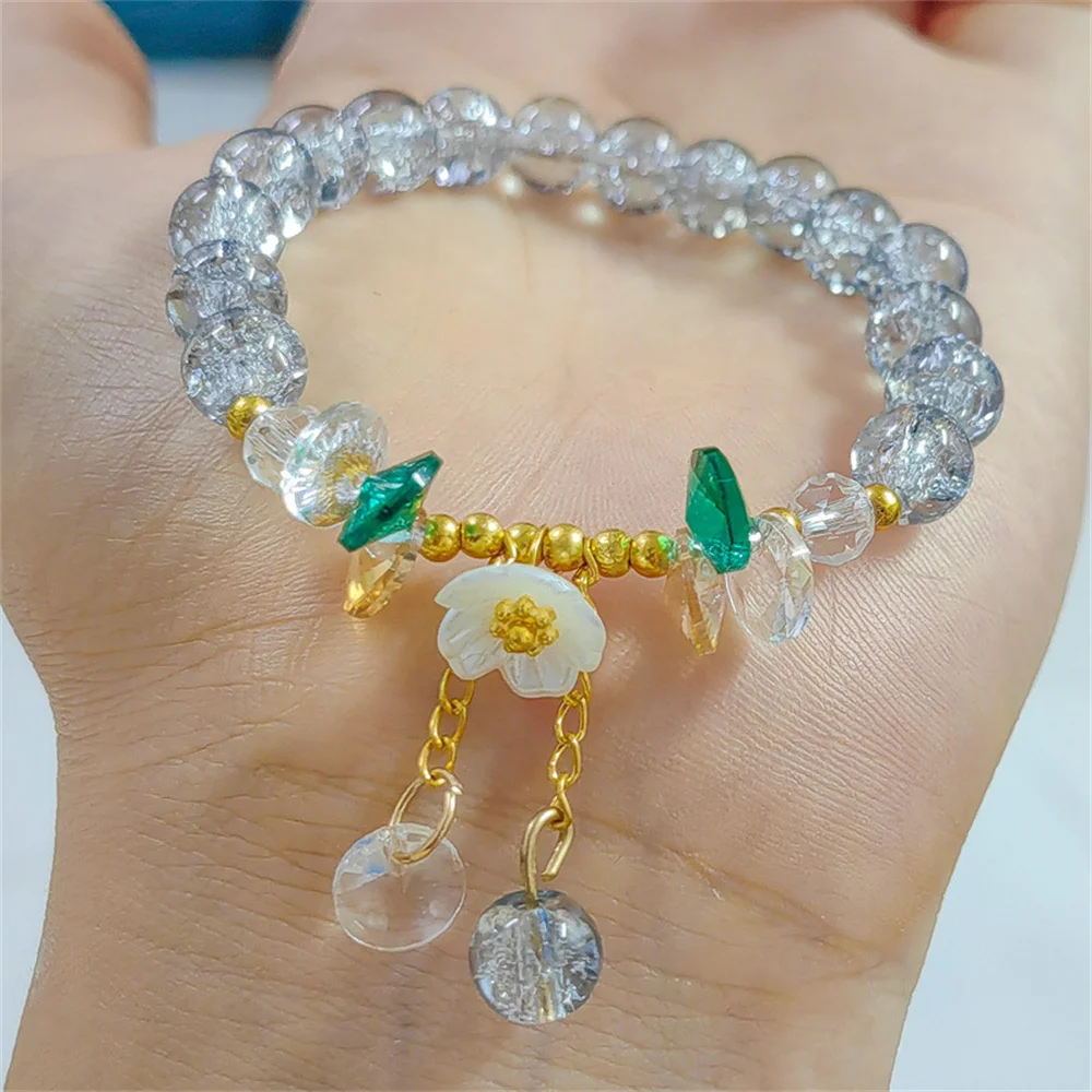 Elastic Colorful Crystal Korean New Sweet Daisy Flower Bracelet For Women Beaded Rope Bracelets Girl Party Wedding Jewelry Gifts