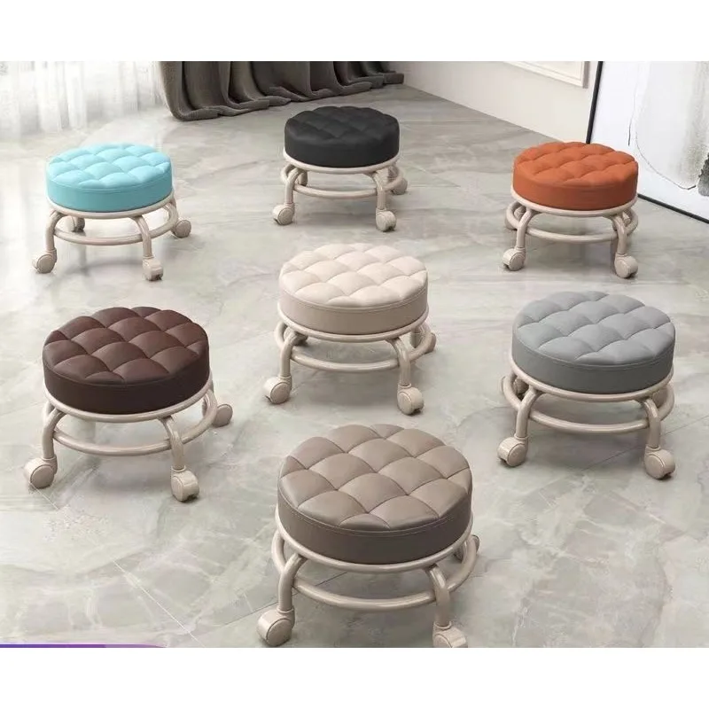 Universal Wheel Small Stool Home Pulley Low Stool Wheeled Bench Small Round Stool Sofa Stool Small Chair Plastic Backrest