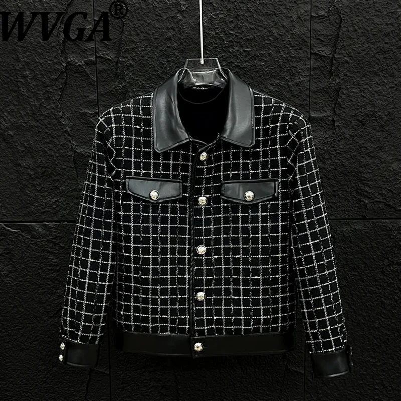 

WVGA Spring Autumn New Man Tide High Street Patchwork Trendy Short Jacket Niche Chic Casual Turn-Down Collar Coat Ins Y2K W12603