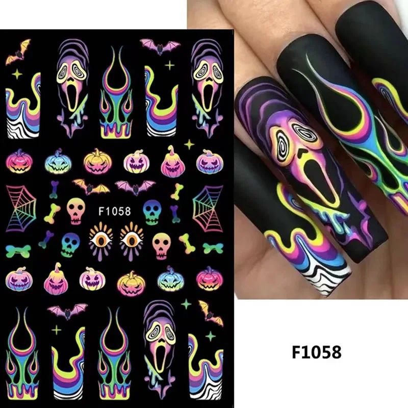 2024 New Halloween Nail Stickers Kawaii Cartoon Cat Nail Supplies Nail Decal Y2K Skull Bat Pumpkin Stickers For Nails Decoration