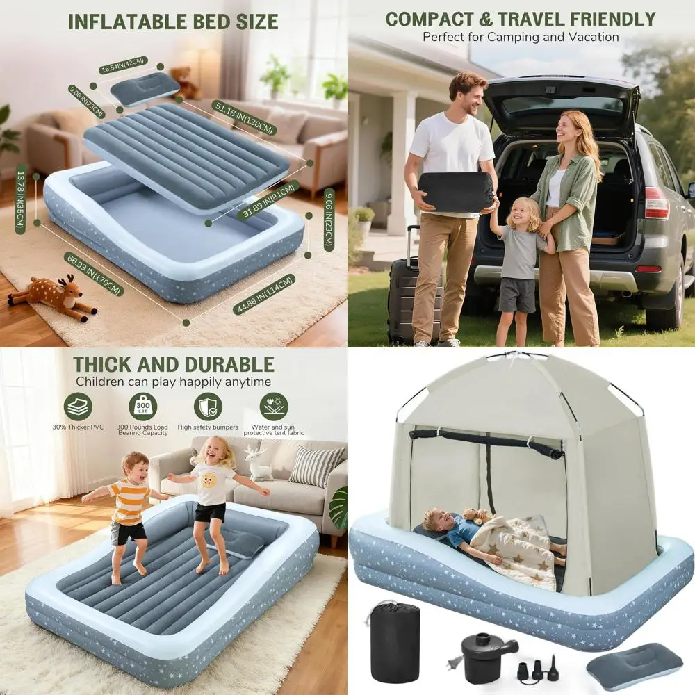

Portable Toddler Air Bed Tent with Pump & Bag - Lightweight Kids Camping Travel Bed