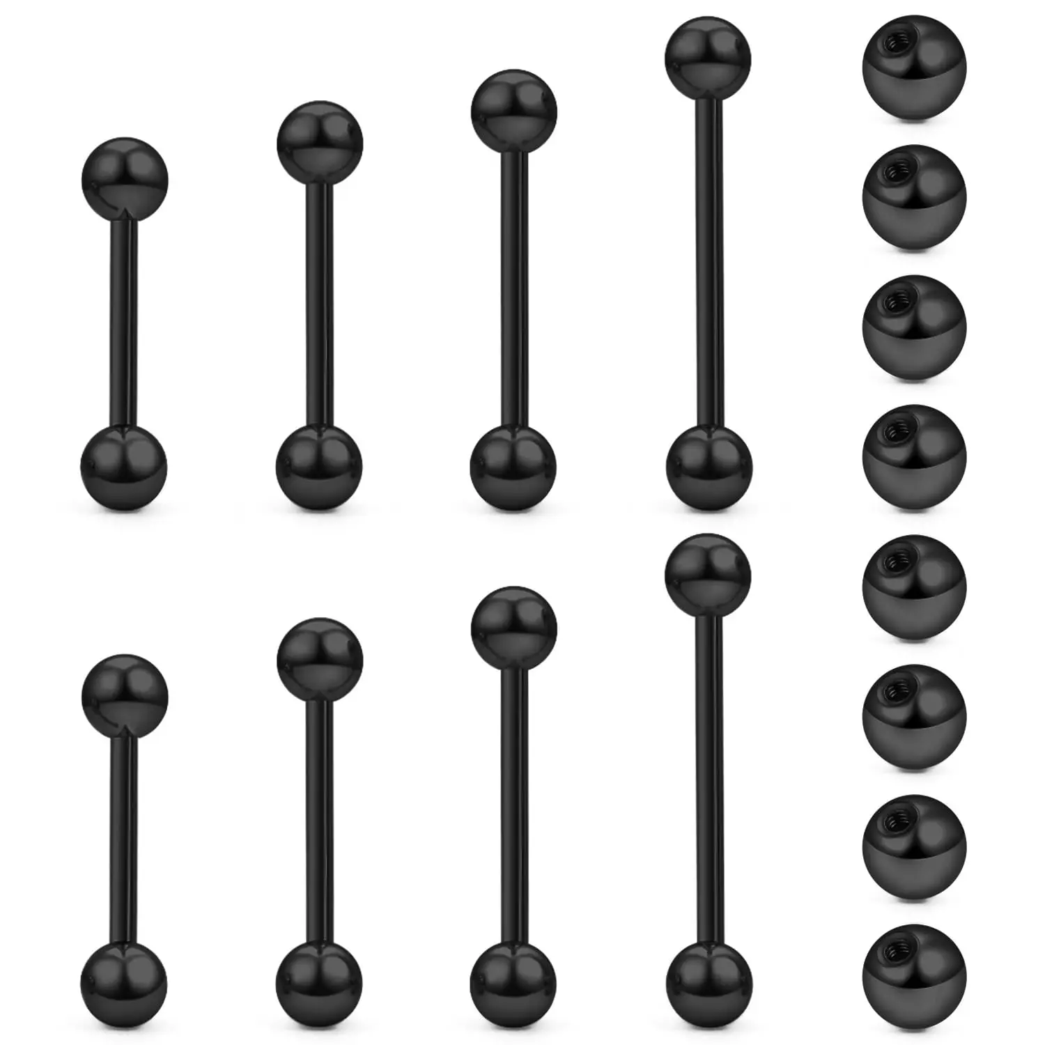 14G 16G Nipple Tongue Rings Stainless Steel Barbells Piercing Jewelry Silvery Black Golden 12mm-18mm Length Ball Size 5MM 6MM