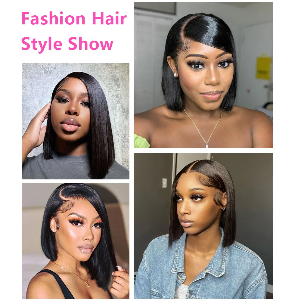 Straight Short Bob Wig Human Hair Pre Plucked 13x6 Full Lace Frontal Wigs Natural Black Short Human Hair Bob Wig With Hairline