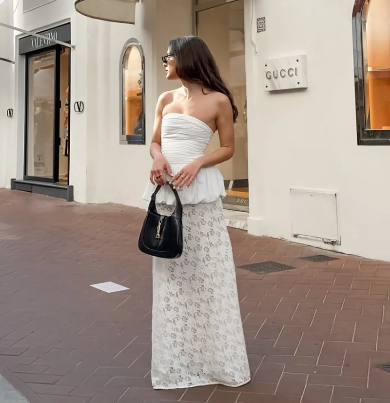 

Elegant Sexy White Lace Mermaid Maxi Skirts Women Fashion High Waist Slim Casual Streetwear Bottoms 2025 Autumn Party Skirt